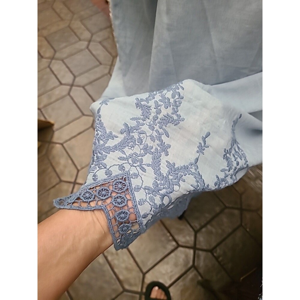 BLAIR Women's Blue Chambray Shirt Embroidered 3x Light Boho Pheasant Lovely - Picture 4 of 9